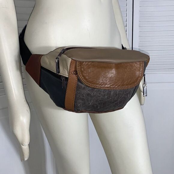 Vintage Other - Vintage Leather Color Block Fanny Pack Waist Bag